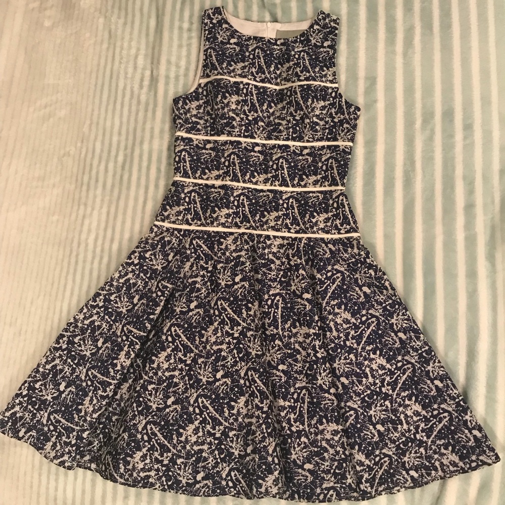Maeve Blue and White Fit and Flare dress